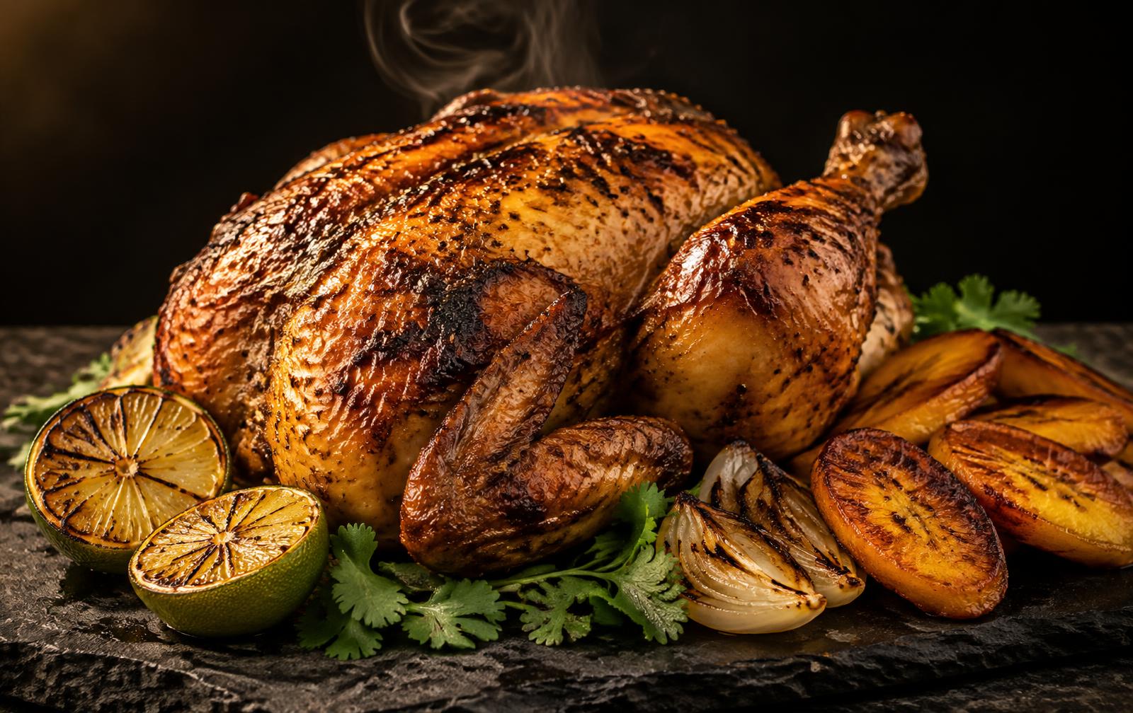 Whole roasted chicken with grilled limes, cilantro and sweet plantains at Gabriela's Latin Fusion in Athens, Alabama